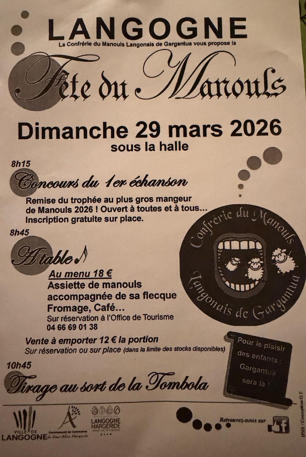 Affiche de la Fête du Manouls, 29 mars 2026 à Langogne